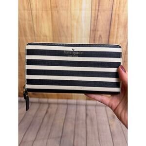 Kate Spade Striped Leather Black White Full Size Wallet